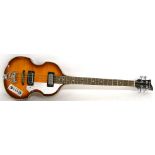 Ventura violin bass guitar, sunburst finish with light surface marks, electrics in working order,