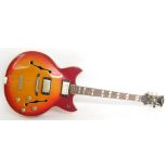 Kasuga Barney Kessel copy electric guitar, made in Japan, cherry sunburst finish with typical wear