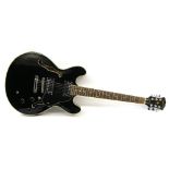 Aria 335 type hollow body electric guitar, made in China, black finish with imperfections