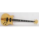 Alembic style bass guitar, natural finish, active electrics require attention, condition: fair