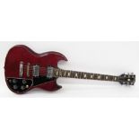1970s 'Custom' SG type electric guitar, made in Japan, cherry finish with many heavy blemishes and