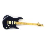 Yamaha 121DM electric guitar, metallic blue finish with many imperfections including dents and