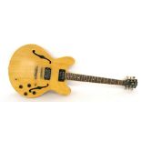 Hohner Professional SE35 hollow body electric guitar, stripped natural finish, replaced pickup,