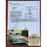 Phil Collins - An original tax disc from one Phil Collins' cars, a Ford Popular 100E, framed with