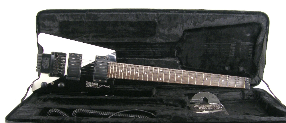Hohner Professional Steinberger Licenced G2 Tremolo headless electric guitar, black/white finish,