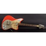 1966 Framus Strato electric guitar, made in Germany, red finish with lacquer cracking and heavy wear