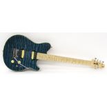 Sterling by Music Man SUB AX3 electric guitar, made in Indonesia, ser. no. B0xxxx7, quilted blue