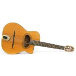 1970s CSL Maccaferri copy gypsy jazz acoustic guitar, Indian rosewood back and sides with wear