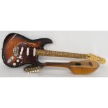 Stratocaster guitar in need of restoration; together with a small five course bowl back lute