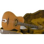 Simon Bell gypsy jazz guitar, heat formed pliage top and snakewood binding, hard case, condition: