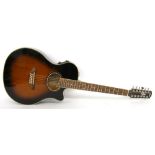 Yamaha APX-AC12 twelve string electro-acoustic guitar, vintage sunburst finish with various