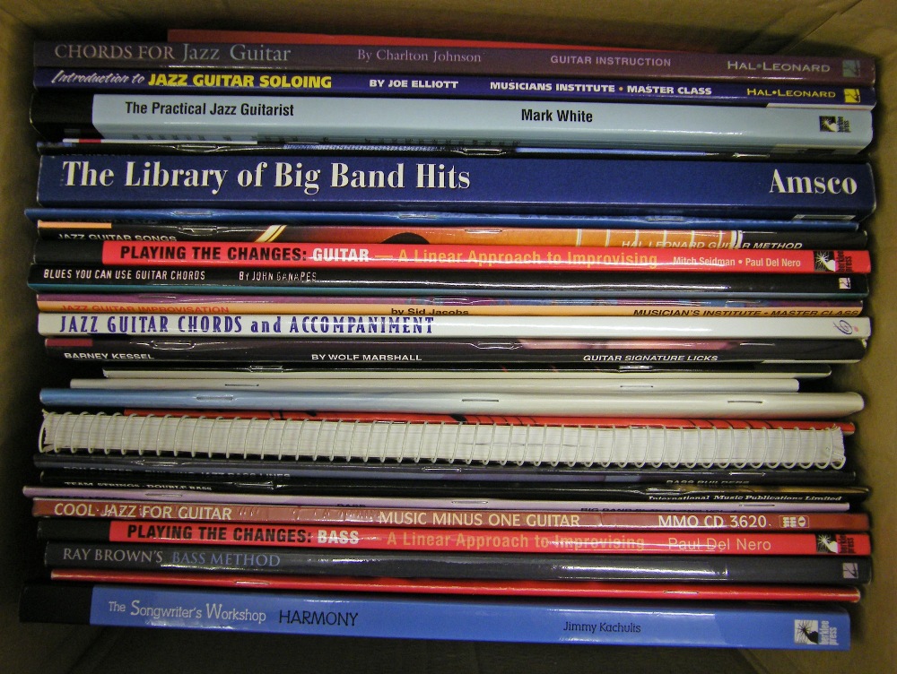 Twenty-seven various guitar and other associated music tutorial books, mainly for jazz