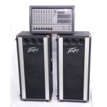 Samson XM910 900 watt powered mixer; together with a pair of Peavey 1210T-S column PA speakers (3)