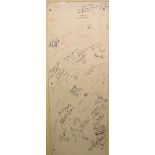 Large framed board signed by many popular guitarists including Johnny Marr, Gypie Mayo, Radiohead,