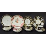 New Hall - two coffee cups and teacups with saucers and side plates in pattern nos. 885, 880, 541
