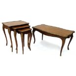 Louis XV style kingwood coffee table and matching nest of three side tables, each applied with