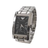 Emporio Armani rectangular stainless steel gentleman's bracelet watch, ref. AR-0156, black dial with