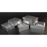 Collection of five silver applied cigarette boxes, the largest 5" wide (faults) (5)