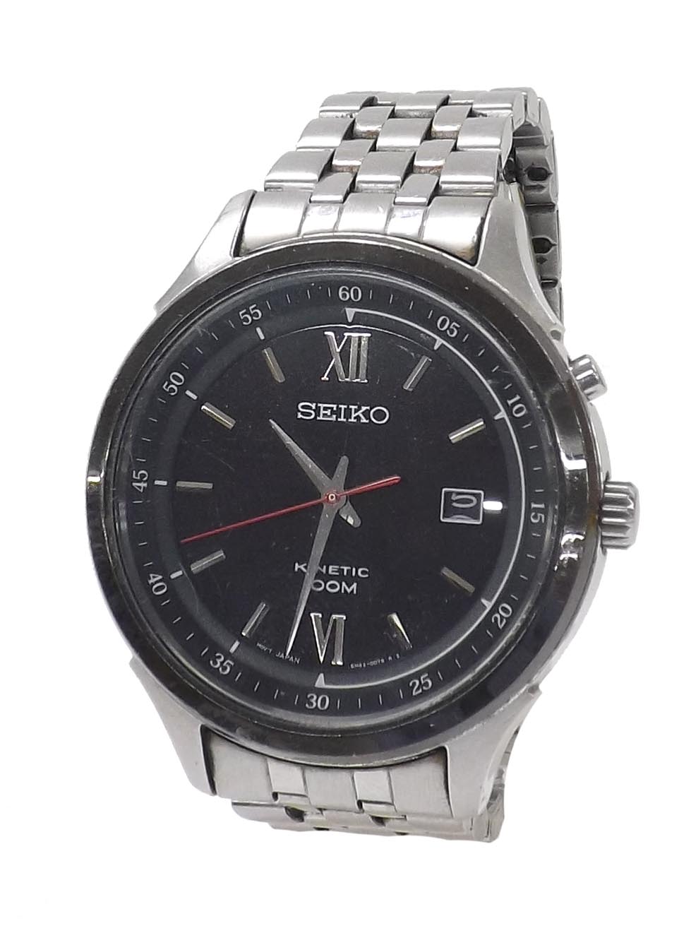 Seiko Kinetic 100m stainless steel gentleman's bracelet watch, ref. 5M62- 0DF0, no. 471703, black