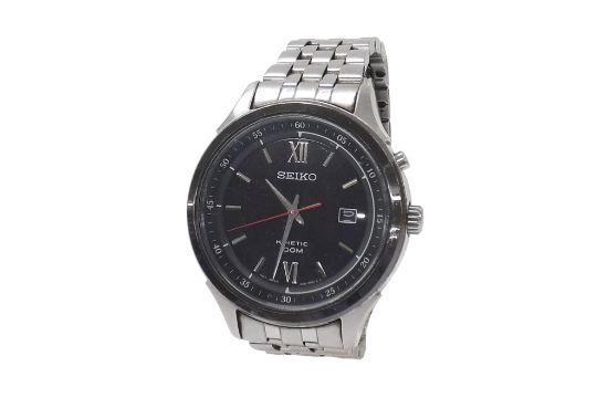 Seiko Kinetic 100m stainless steel gentleman's bracelet watch, ref. 5M62- 0DF0, no. 471703, black