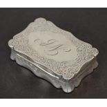 Late Victorian silver snuff box of rectangular form with a wavy rim, engraved foliate decoration and