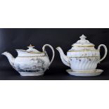 New Hall - bat printed teapot in pattern no. 462, 6" high; together with a further teapot on stand