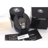 Citizen Eco-Drive WR 100 chronograph stainless steel gentleman's bracelet watch, ref. B612-