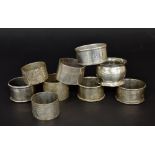 Selection of nine silver napkin rings to include three pairs, various date marks, 6.2oz approx (9)