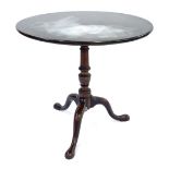 Georgian Cuban mahogany tilt-top tripod table, the circular top on a turned column with curved