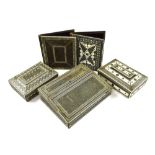 Five 19th century Vizagapatam items including two large blotting pads, two work boxes and a