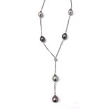 Damiani Tahitian pearl and diamond 18ct white gold necklace, the pearls each 11mm approx, the pear
