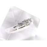 18ct white gold diamond three stone diamond ring, 0.75ct approx, clarity SI2/I1, ring size N (ex