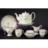New Hall - part tea set comprising teapot on stand, coffee cup, milk jug and sandwich plate in