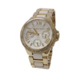 Michael Kors Camille gold plated and stainless steel lady's bracelet watch, ref. MK-5945, white dial