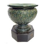 Large and impressive pedestal pottery jardiniere of compressed baluster form, decorated overall in
