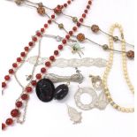 Small quantity of costume jewellery, including three various bead necklaces and a small quantity