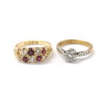 Two 18ct diamond set rings, 5.7gm (one stone missing) (2)