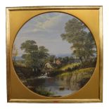 S**Parrott (19th century) - Water mill amongst trees with sheep grazing nearby, signed and