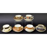 New Hall - six teacups with saucers in pattern nos. 741, 516, 770, 888, 510 and 750 (12)