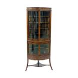 Attractive 19th century mahogany inlaid bowfront corner display cabinet, inlaid with boxwood