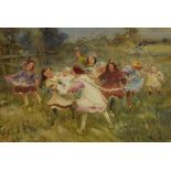 Thomas Gray (19th/20th century) - 'When Life is Joy', children playing in a summer landscape, signed