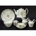 New Hall - tea set comprising teapot, tea bowl on saucer, coffee cup, milk jug, cream jug, sugar