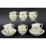 New Hall - six tea bowls and coffee cups in pattern nos. 253, 152, 157, U584, 267 and U12; also