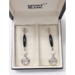 Pair of Mont Blanc silver and onyx earrings, with mother of pearl drops, signed, drop 60mm, boxed (