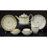 New Hall - part tea set comprising teapot on stand, tea bowl, saucer and sandwich plate in pattern