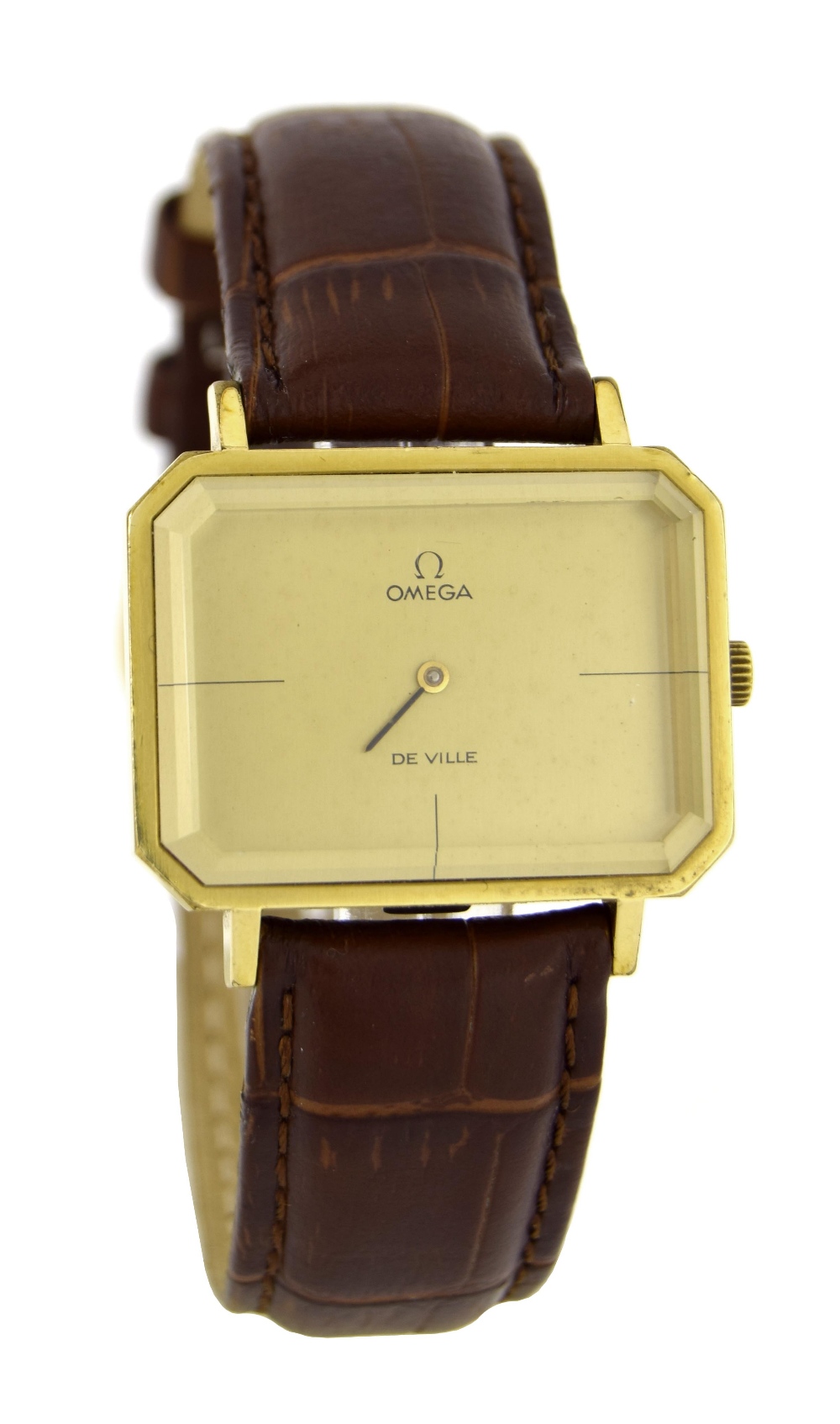 Omega De Ville rectangular gold plated and stainless steel gentleman's wristwatch, circa 1974,