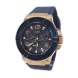 Guess Rigor rose gold and blue plated stainless steel gentleman's wristwatch, ref. W0247G3, blue