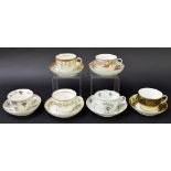 New Hall - six teacups with saucers in pattern nos. 505, 367, 396, 443, 289 and 963 (12)