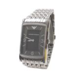Emporio Armani rectangular stainless steel gentleman's bracelet watch, ref. AR-0149, grey dial