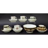 New Hall - six coffee cups with saucers in pattern nos. 653, 139, 427, 121, 208 and U24 (ex Watney